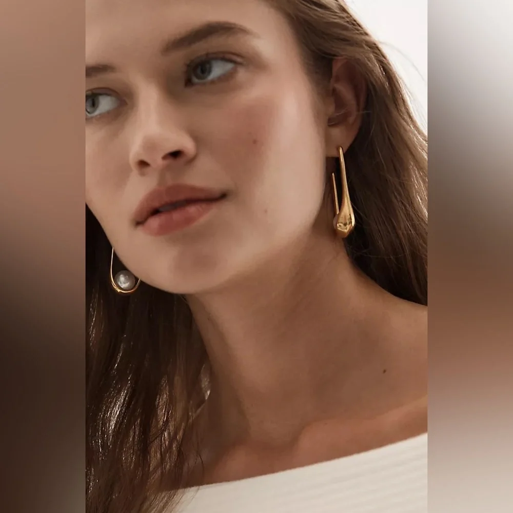 New Anthropologie Pearl Vintage Hoop Earrings - Picture 12 of 16